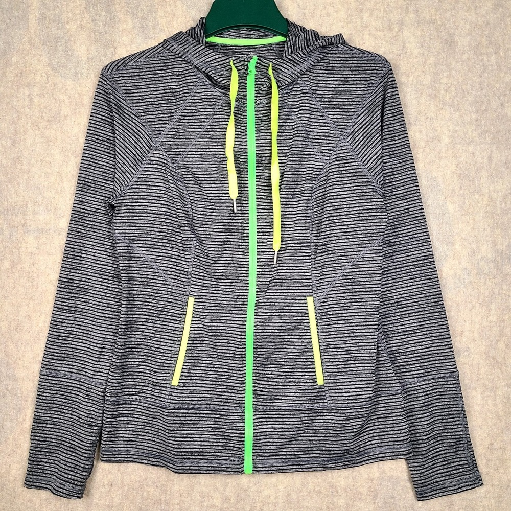 Lukka Full Zip Striped Activewear Performance Jacket Hoodie Size L Front Pocket